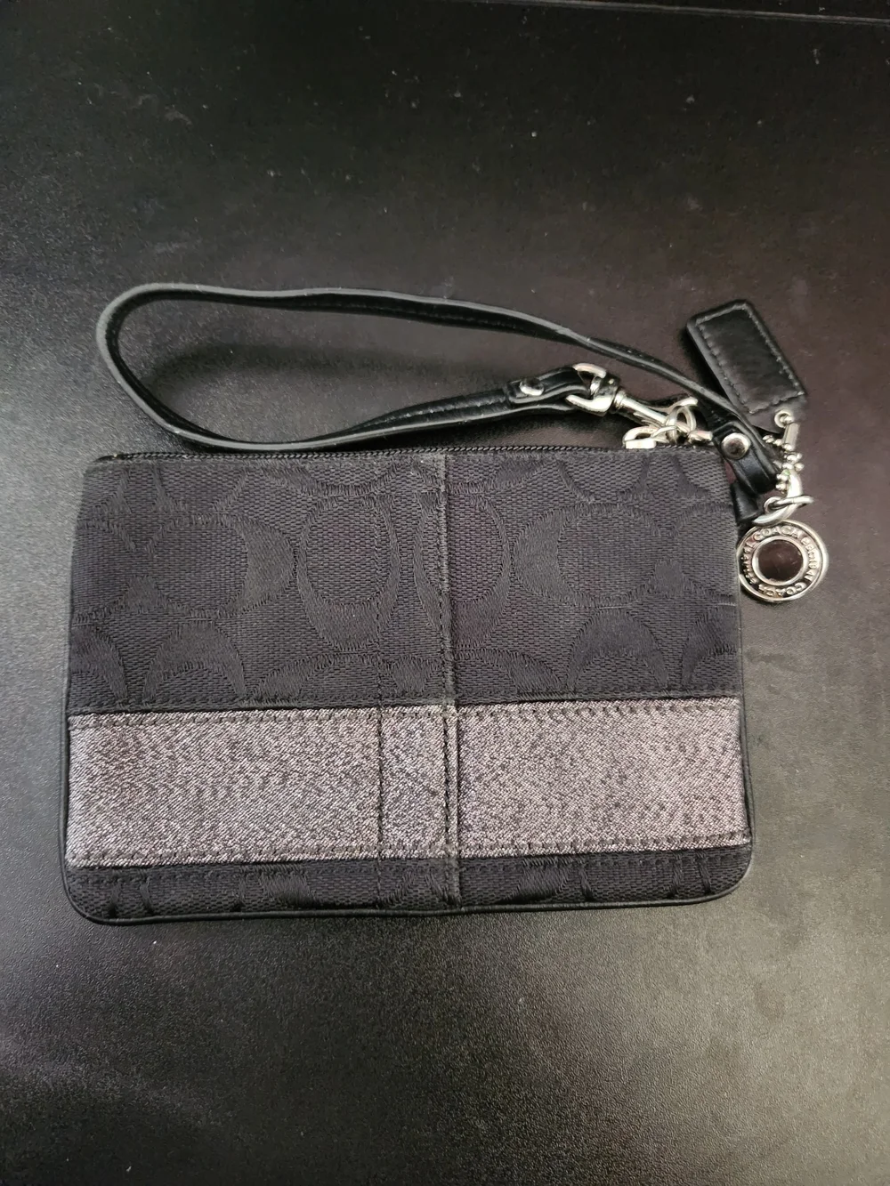 Coach Black Signature Wristlet with Gray Accent